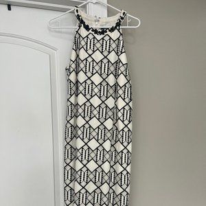 NINE WEST Black and White Geometric Pattern Shift Dress with beaded neckline
